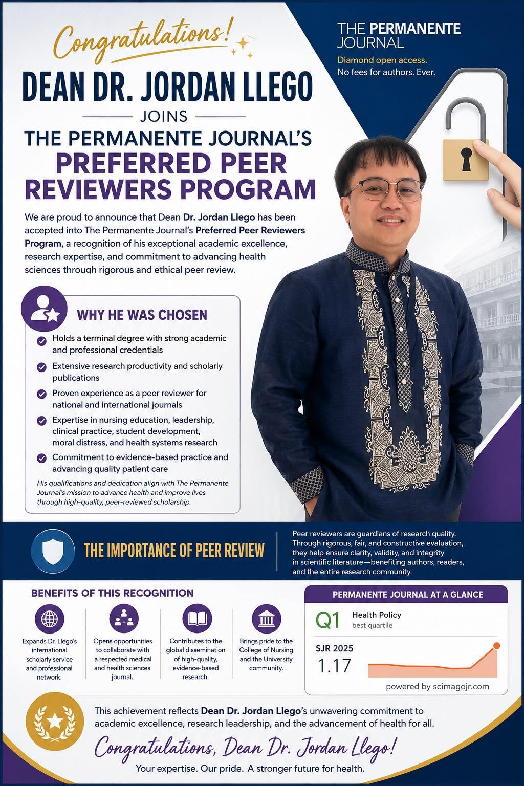 Dean Dr. Jordan Llego Joins The Permanente Journal’s Preferred Peer Reviewers Program